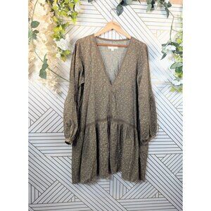 GOLDEN BROWN THE LABEL Women's Boho FLoral V-Neck dress Cinch Sleeve Sz Med READ